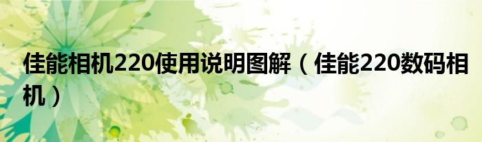 佳能相机220使用说明图解【佳能220数码相机】