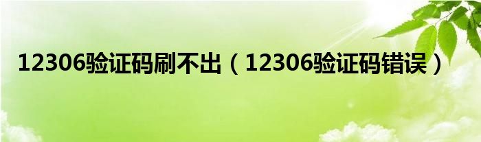 12306验证码刷不出【12306验证码错误】