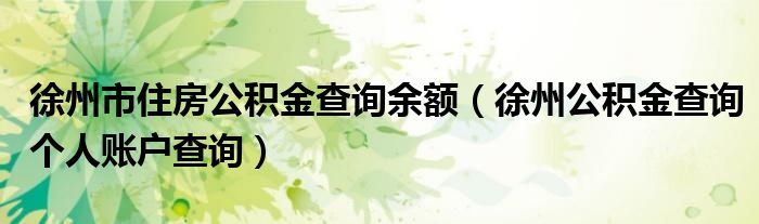 徐州市住房公积金查询余额【徐州公积金查询个人账户查询】