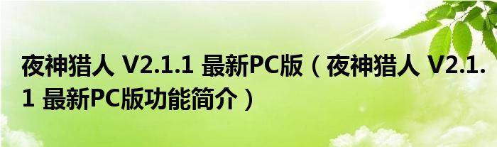 夜神猎人 V2.1.1 最新PC版【夜神猎人 V2.1.1 最新PC版功能简介】