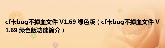 cf卡bug不掉血文件 V1.69 绿色版【cf卡bug不掉血文件 V1.69 绿色版功能简介】