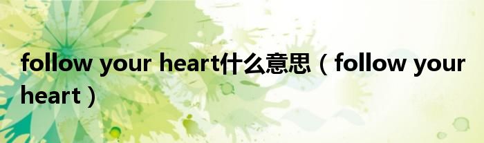 follow your heart什么意思【follow your heart】