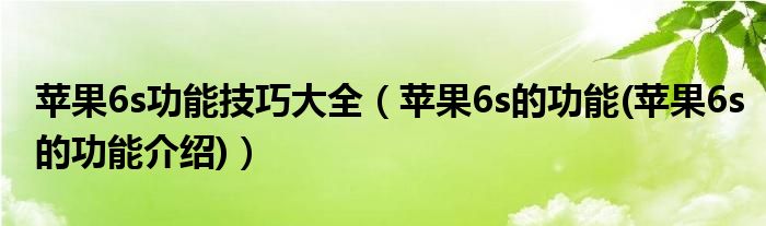 苹果6s功能技巧大全【苹果6s的功能(苹果6s的功能介绍)】