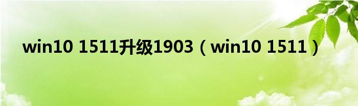 win10 1511升级1903【win10 1511】