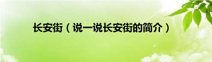 长安街【说一说长安街的简介】