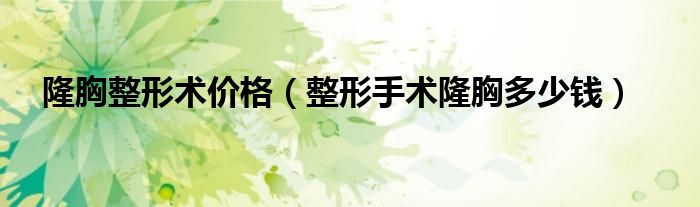 隆胸整形术价格【整形手术隆胸多少钱】