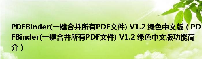 PDFBinder(一键合并所有PDF文件) V1.2 绿色中文版【PDFBinder(一键合并所有PDF文件) V1.2 绿色中文版功能简介】