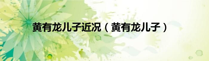 黄有龙儿子近况【黄有龙儿子】