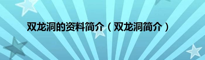 双龙洞的资料简介【双龙洞简介】