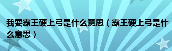 我要霸王硬上弓是什么意思【霸王硬上弓是什么意思】