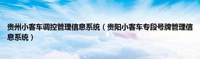 贵州小客车调控管理信息系统【贵阳小客车专段号牌管理信息系统】