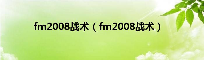fm2008战术【fm2008战术】