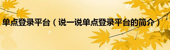 单点登录平台【说一说单点登录平台的简介】