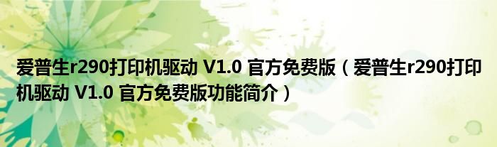 爱普生r290打印机驱动 V1.0 官方免费版【爱普生r290打印机驱动 V1.0 官方免费版功能简介】