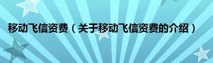 移动飞信资费【关于移动飞信资费的介绍】