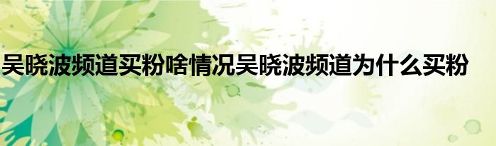 吴晓波频道买粉啥情况吴晓波频道为什么买粉
