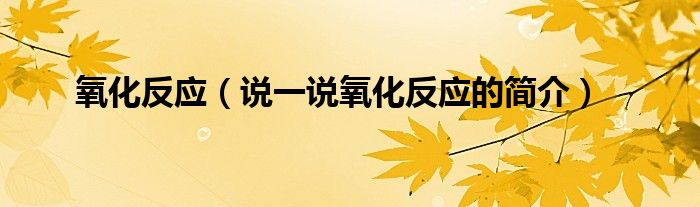 氧化反应【说一说氧化反应的简介】