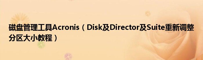 磁盘管理工具Acronis【Disk及Director及Suite重新调整分区大小教程】