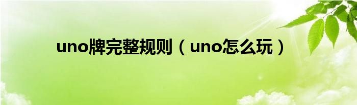 uno牌完整规则【uno怎么玩】