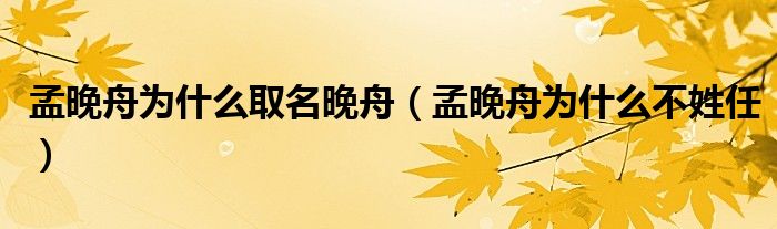 孟晚舟为什么取名晚舟【孟晚舟为什么不姓任】