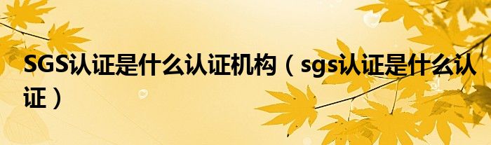 SGS认证是什么认证机构【sgs认证是什么认证】