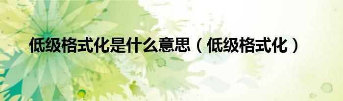 低级格式化是什么意思【低级格式化】