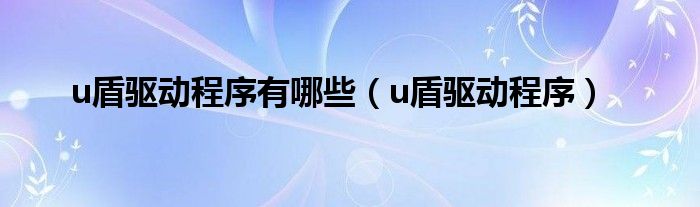 u盾驱动程序有哪些【u盾驱动程序】