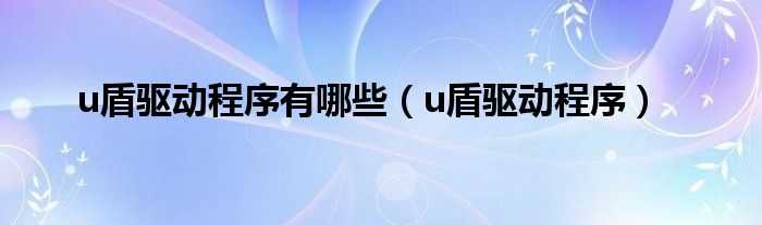 u盾驱动程序有哪些【u盾驱动程序】