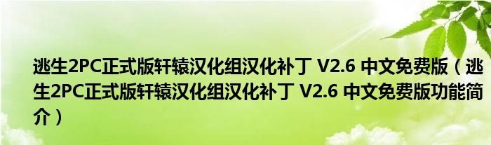 逃生2PC正式版轩辕汉化组汉化补丁 V2.6 中文免费版【逃生2PC正式版轩辕汉化组汉化补丁 V2.6 中文免费版功能简介】