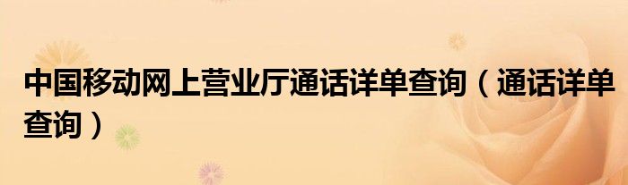 中国移动网上营业厅通话详单查询【通话详单查询】