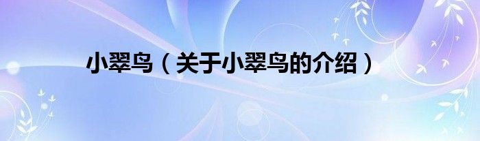 小翠鸟【关于小翠鸟的介绍】