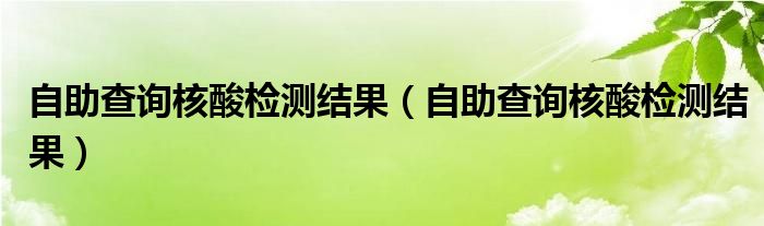 自助查询核酸检测结果【自助查询核酸检测结果】