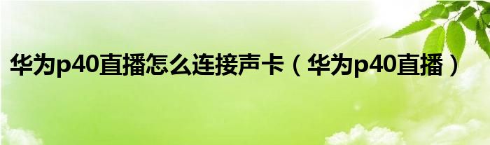 华为p40直播怎么连接声卡【华为p40直播】