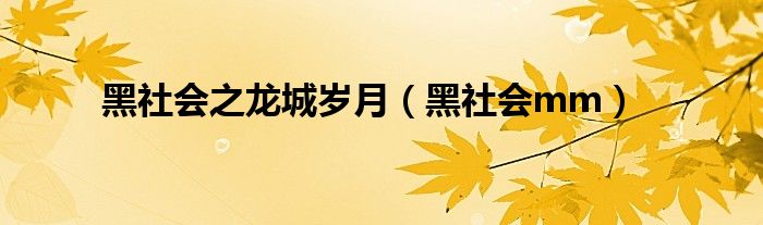 黑社会之龙城岁月【黑社会mm】