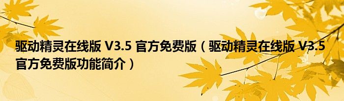 驱动精灵在线版 V3.5 官方免费版【驱动精灵在线版 V3.5 官方免费版功能简介】
