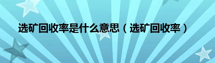 选矿回收率是什么意思【选矿回收率】