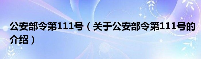 公安部令第111号【关于公安部令第111号的介绍】