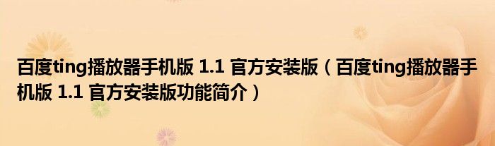 百度ting播放器手机版 1.1 官方安装版【百度ting播放器手机版 1.1 官方安装版功能简介】