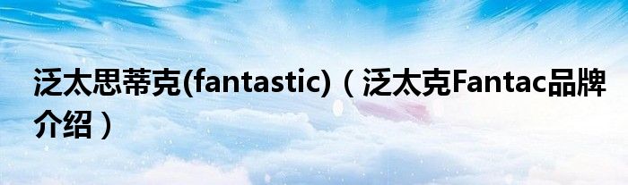 泛太思蒂克(fantastic)【泛太克Fantac品牌介绍】