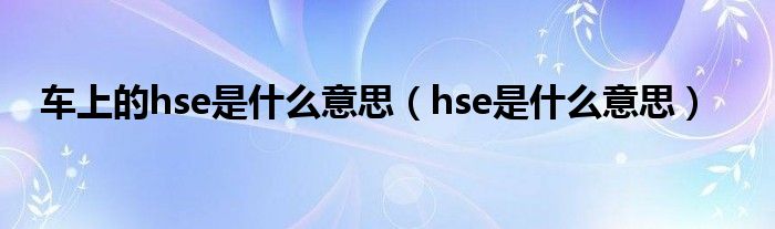 车上的hse是什么意思【hse是什么意思】