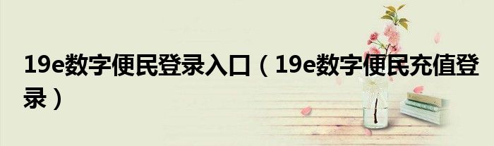 19e数字便民登录入口【19e数字便民充值登录】