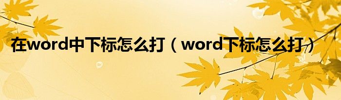 在word中下标怎么打【word下标怎么打】