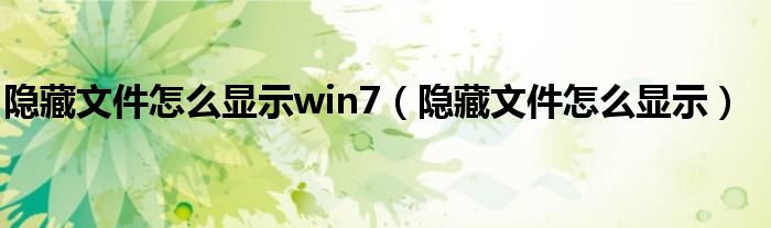 隐藏文件怎么显示win7【隐藏文件怎么显示】