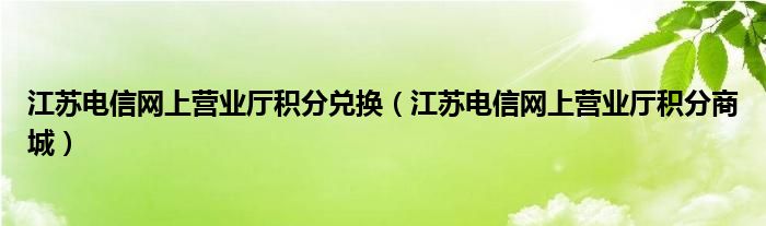 江苏电信网上营业厅积分兑换【江苏电信网上营业厅积分商城】