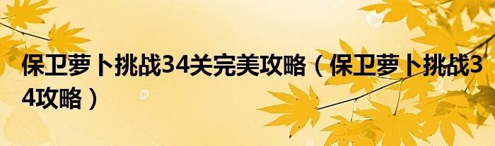保卫萝卜挑战34关完美攻略【保卫萝卜挑战34攻略】
