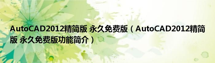 AutoCAD2012精简版 永久免费版【AutoCAD2012精简版 永久免费版功能简介】