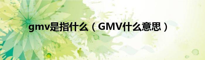 gmv是指什么【GMV什么意思】