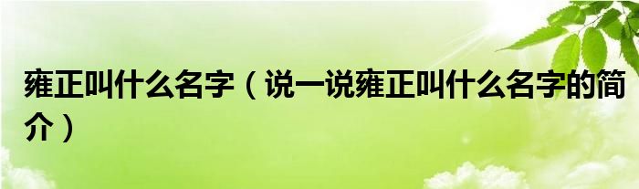 雍正叫什么名字【说一说雍正叫什么名字的简介】