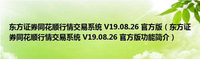 东方证券同花顺行情交易系统 V19.08.26 官方版【东方证券同花顺行情交易系统 V19.08.26 官方版功能简介】