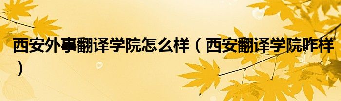 西安外事翻译学院怎么样【西安翻译学院咋样】